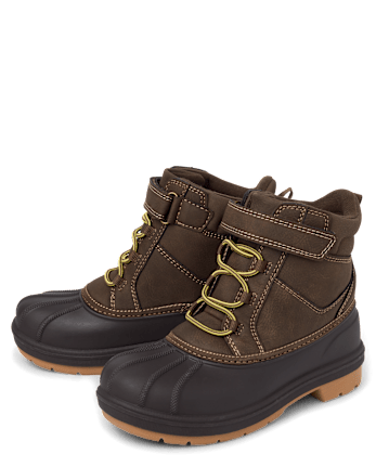 Boys Colorblock Lace Up All Weather Boots - BROWN