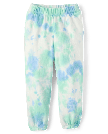 Girls Tie Dye Premium Fleece Baggy Jogger Pants - GLOBE BLUE