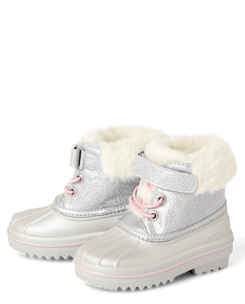 Toddler Girls Glitter Lace Up All Weather Boots - SILVER