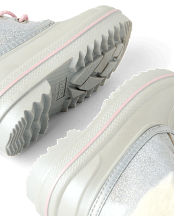 Toddler Girls Glitter Lace Up All Weather Boots - SILVER