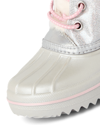 Toddler Girls Glitter Lace Up All Weather Boots - SILVER