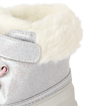 Toddler Girls Glitter Lace Up All Weather Boots - SILVER
