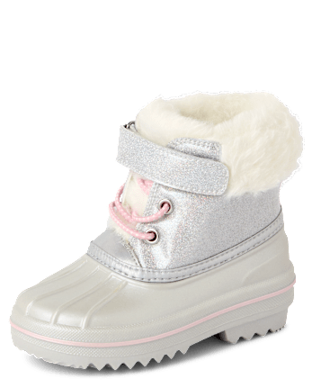 Toddler Girls Glitter Lace Up All Weather Boots - SILVER