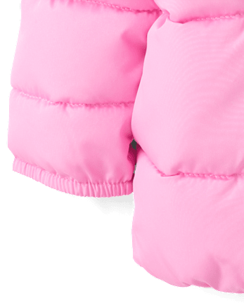 Baby Girls Bear Microfleece Lined Hooded Puffer Jacket - PERFECTLY PINK