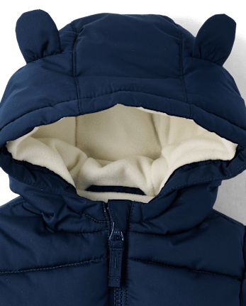 Baby Boys Bear Microfleece Lined Hooded Puffer Jacket - TIDAL