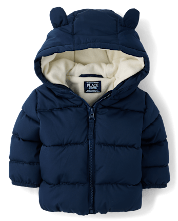 Baby Boys Bear Microfleece Lined Hooded Puffer Jacket - TIDAL