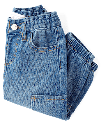Toddler Girls Paperbag Waist Cargo Jogger Jeans - MINA WASH