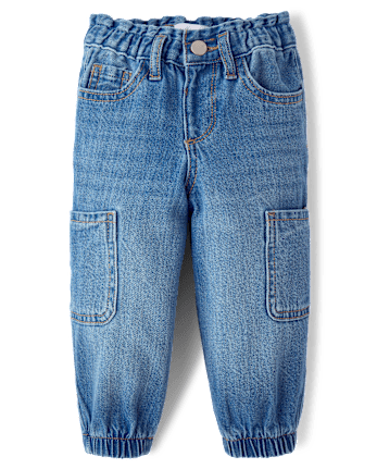 Toddler Girls Paperbag Waist Cargo Jogger Jeans - MINA WASH