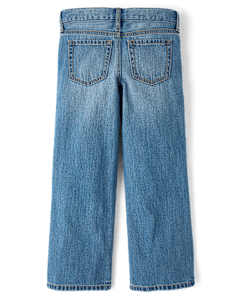 Girls Embroidered Chain Wide Leg Jeans - MINA WASH
