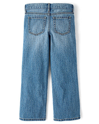 Girls Embroidered Chain Wide Leg Jeans - MINA WASH