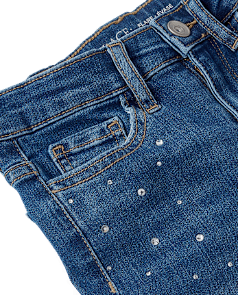 Girls Rhinestone Flare Jeans - GROVE WASH