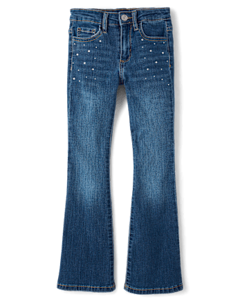 Girls Rhinestone Flare Jeans - GROVE WASH