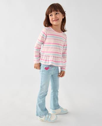 Toddler Girls Embroidered Heart Flare Jeans - LANEY WASH