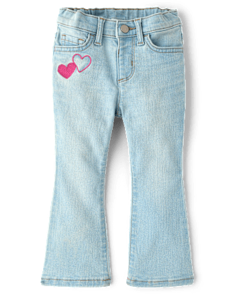 Toddler Girls Embroidered Heart Flare Jeans - LANEY WASH