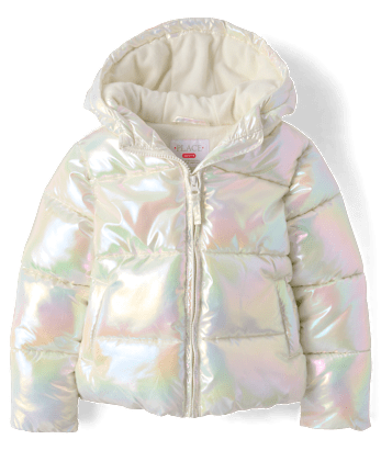 Girls Iridescent Microfleece Lined Hooded Puffer Jacket - IRIDESCENT