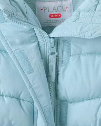 Girls Microfleece Lined Hooded Mid Length Puffer Jacket - BLUE AIR