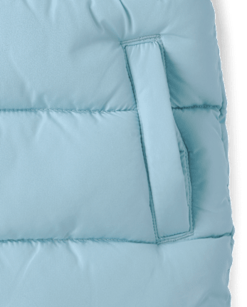 Girls Microfleece Lined Hooded Mid Length Puffer Jacket - BLUE AIR