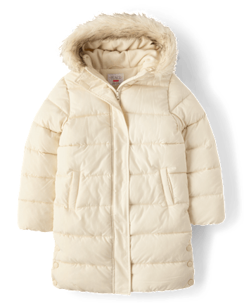 Girls Microfleece Lined Hooded Long Puffer Jacket - CLOUD BANK