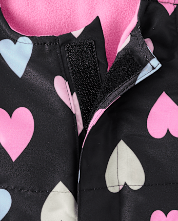 Toddler Girls Heart Snow Bib - BLACK