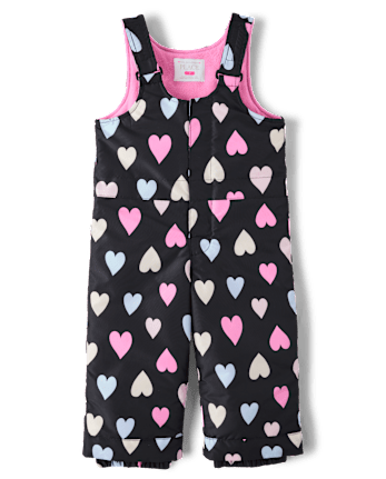Toddler Girls Heart Snow Bib - BLACK