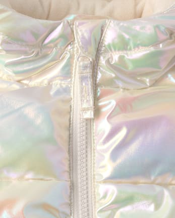 Toddler Girls Iridescent Microfleece Lined Hooded Puffer Jacket - IRIDESCENT
