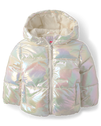 Toddler Girls Iridescent Microfleece Lined Hooded Puffer Jacket - IRIDESCENT