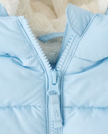 Toddler Girls Bow Faux Fur Lined Bubble Puffer Jacket - BLUE AIR