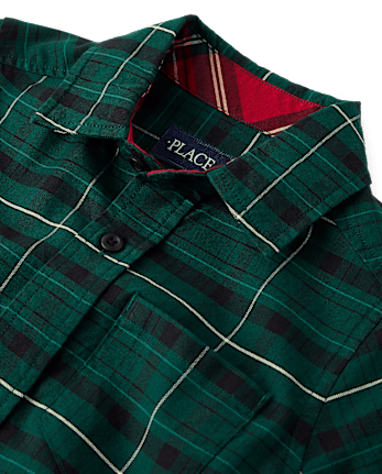Boys Dad And Me Plaid Oxford Button Up Shirt - BALT GREEN