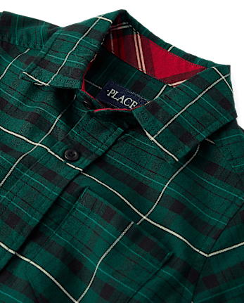Boys Dad And Me Plaid Oxford Button Up Shirt - BALT GREEN