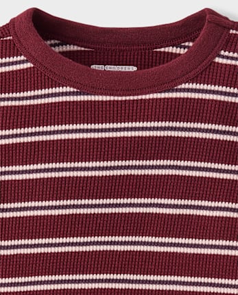 Baby And Toddler Boys Striped Thermal Top - REDWOOD