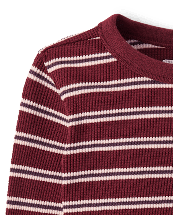 Baby And Toddler Boys Striped Thermal Top - REDWOOD