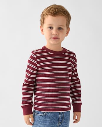 Baby And Toddler Boys Striped Thermal Top - REDWOOD