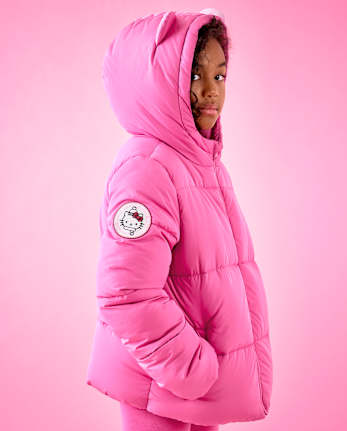Doudoune à capuche doublée en microfibre polaire avec application Hello Kitty® pour filles - SUGARCANDY