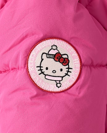 Girls Hello KittyÂ® Applique Microfleece Lined Hooded Puffer Jacket - SUGARCANDY