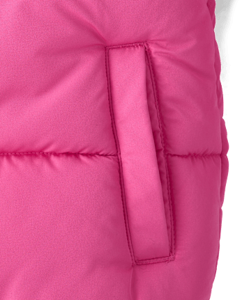 Girls Hello KittyÂ® Applique Microfleece Lined Hooded Puffer Jacket - SUGARCANDY