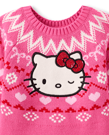 Girls Hello Kitty® Embellished Fairisle Sweater - SUGARCANDY