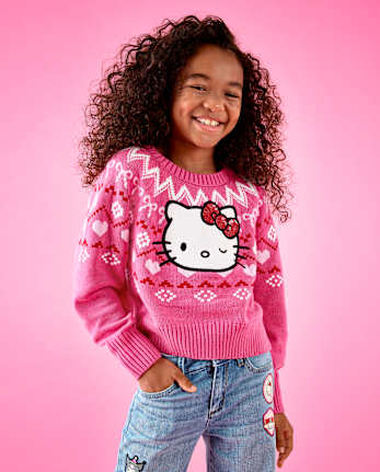 Girls Hello Kitty® Embellished Fairisle Sweater - SUGARCANDY