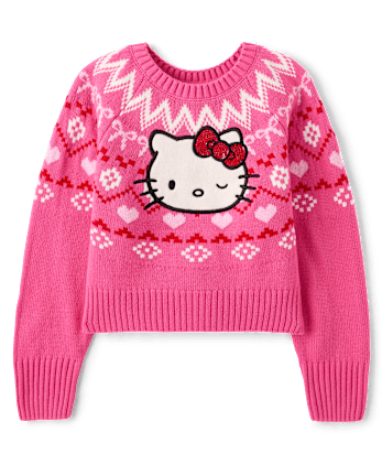 Girls Hello Kitty® Embellished Fairisle Sweater - SUGARCANDY