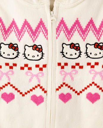 Girls Hello KittyÂ® Embroidered Fairisle Zip Up Sweater Hoodie - FAIR IVORY