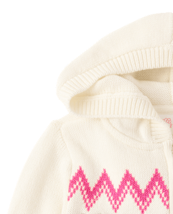 Girls Hello KittyÂ® Embroidered Fairisle Zip Up Sweater Hoodie - FAIR IVORY