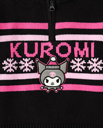 Girls Hello Kitty® Intarsia Quarter Zip Pullover - BLACK