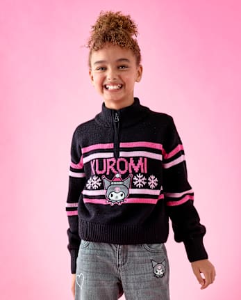 Girls Hello Kitty® Intarsia Quarter Zip Pullover - BLACK