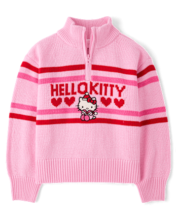 Girls Hello Kitty® Intarsia Quarter Zip Pullover - TIARA PINK