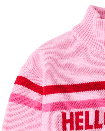 Girls Hello Kitty® Intarsia Quarter Zip Pullover - TIARA PINK