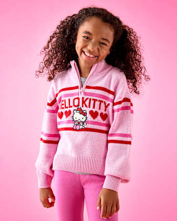 Girls Hello Kitty® Intarsia Quarter Zip Pullover - TIARA PINK