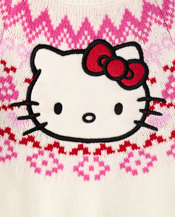 Girls Hello Kitty® Embroidered Fairisle Sweater Dress - FAIR IVORY