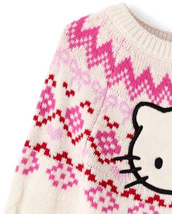 Girls Hello Kitty® Embroidered Fairisle Sweater Dress - FAIR IVORY