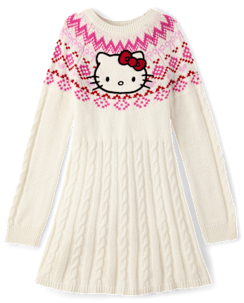 Girls Hello Kitty® Embroidered Fairisle Sweater Dress - FAIR IVORY