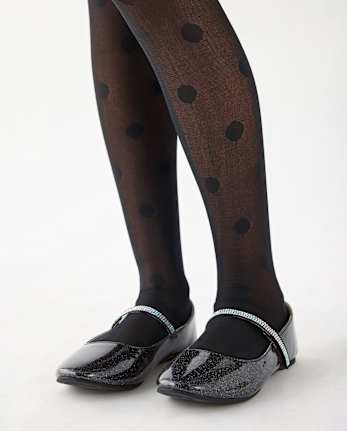 Collants en microfibre à pois pour filles - BLACK