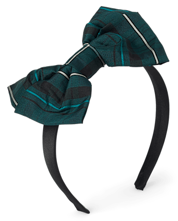 Girls Plaid Bow Headband - BALT GREEN